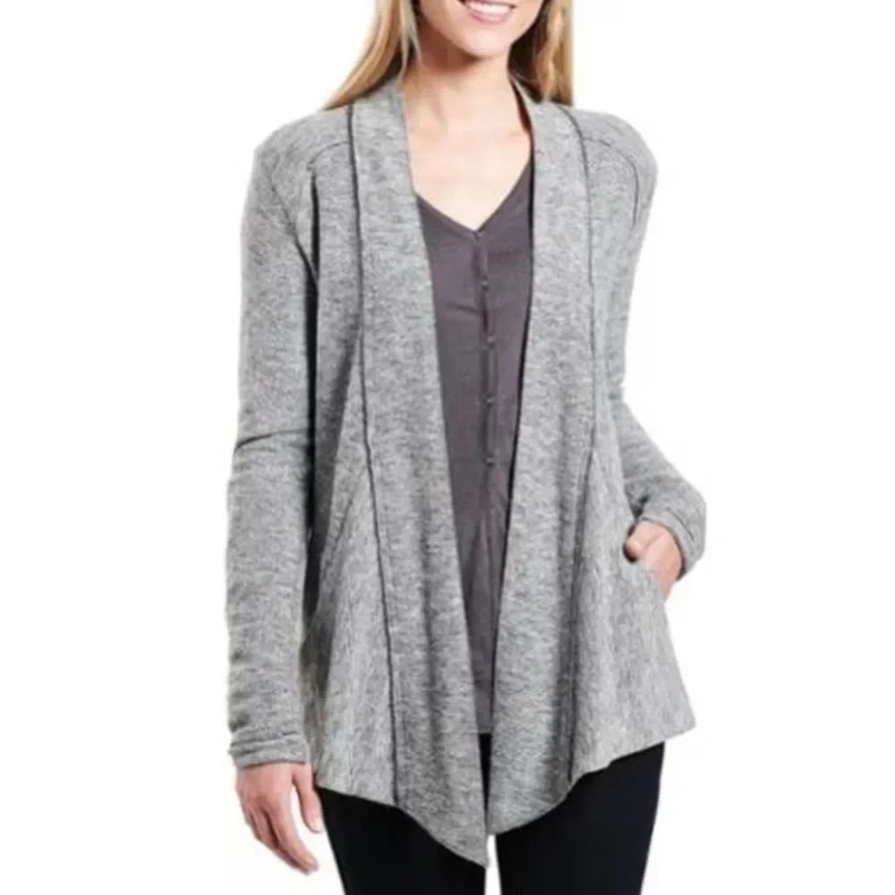 KUHL Nova Wrap Open Cardigan Womens Sweater Athleisure Pockets - Size M Gray